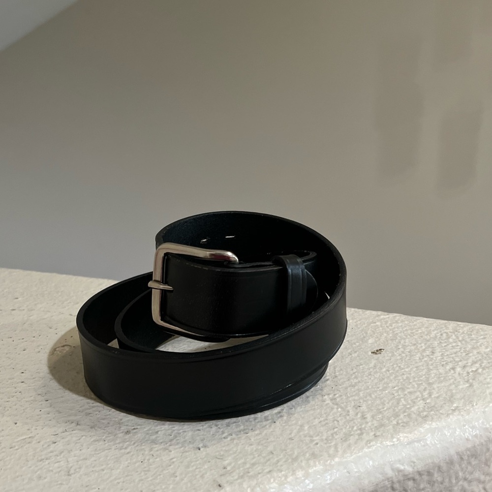 Made In Mexico Mens Black‎ Genuine Leather Silver Buckle Dress Belt Size 42